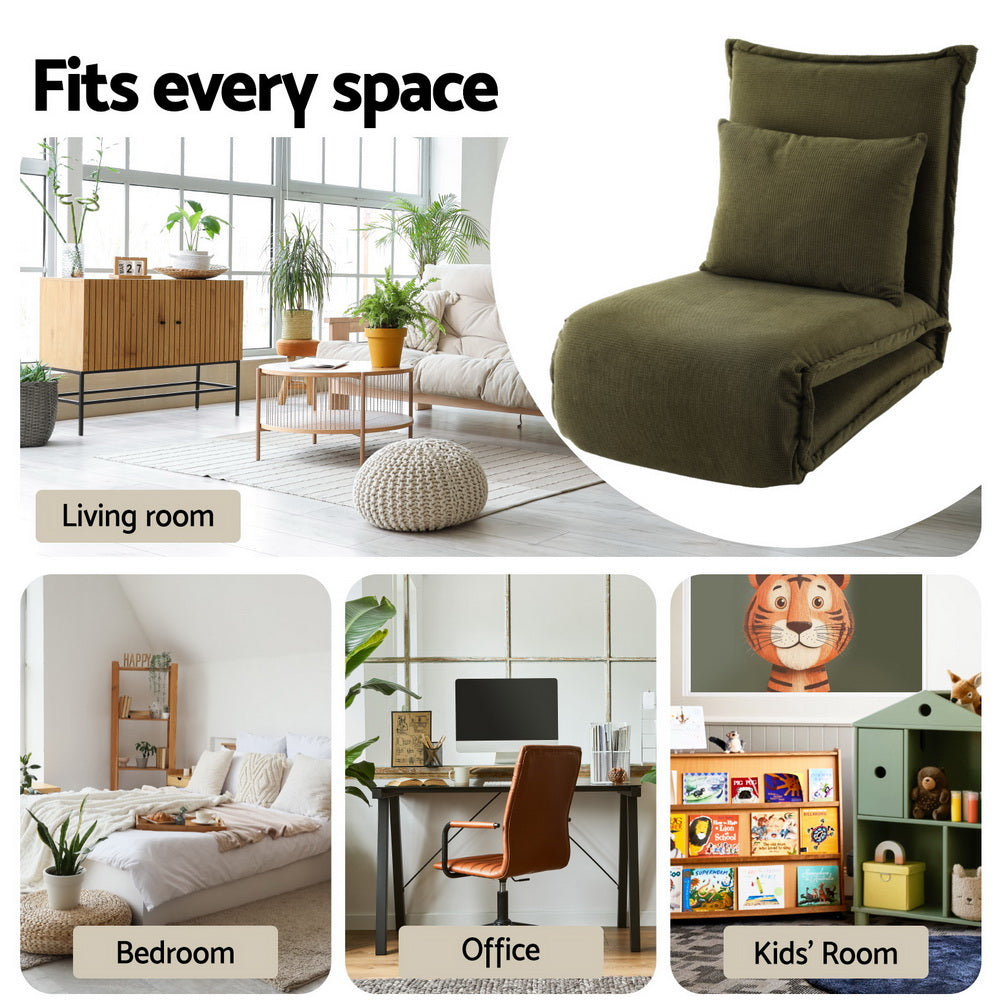 Artiss Floor Lounge Sofa Bed Foldable Green Awezingly
