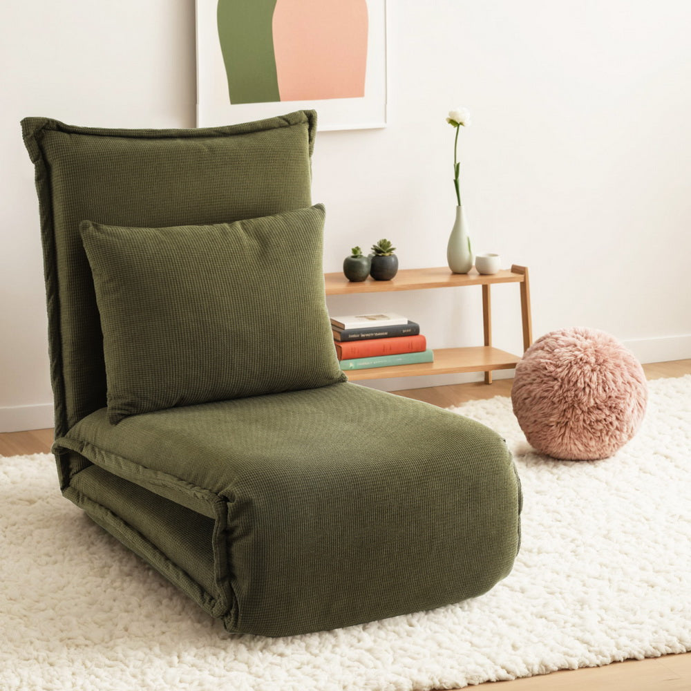 Artiss Floor Lounge Sofa Bed Foldable Green Awezingly