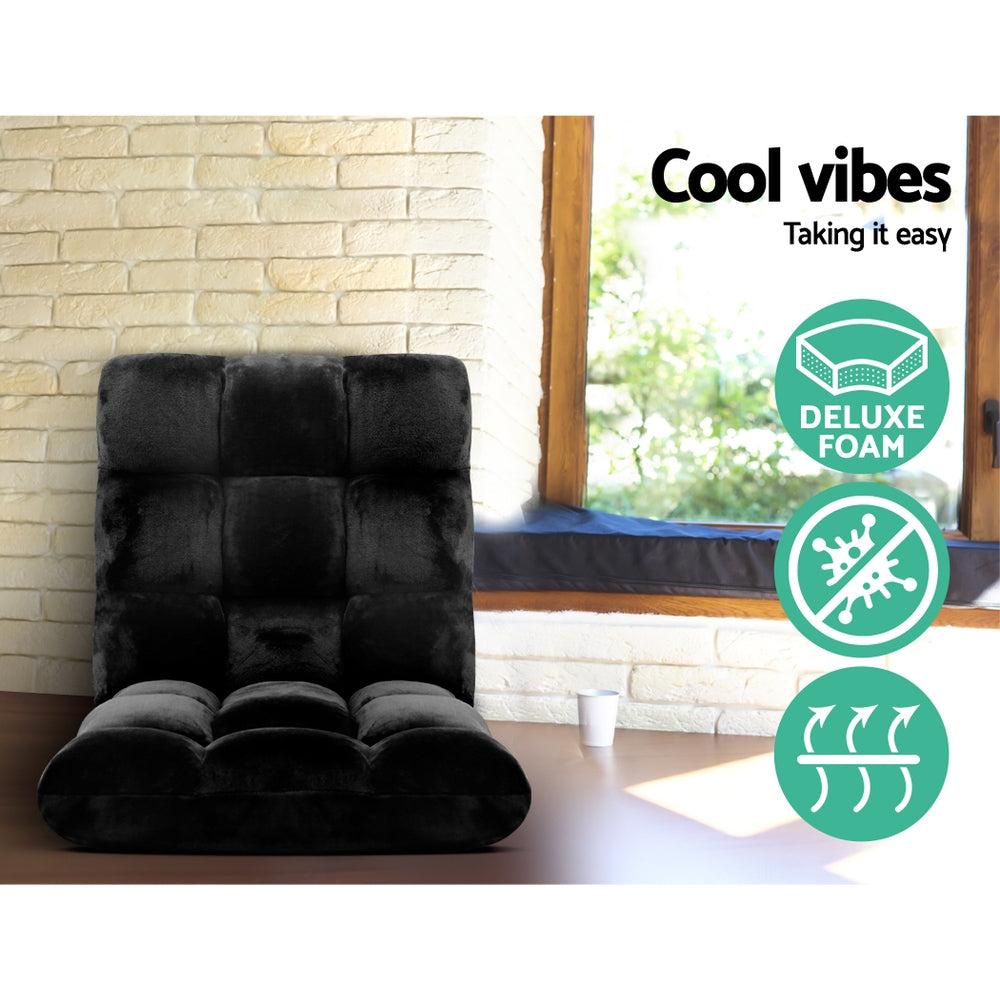Artiss 2X Lounge Sofa Bed Flannel Fabric Black Awezingly