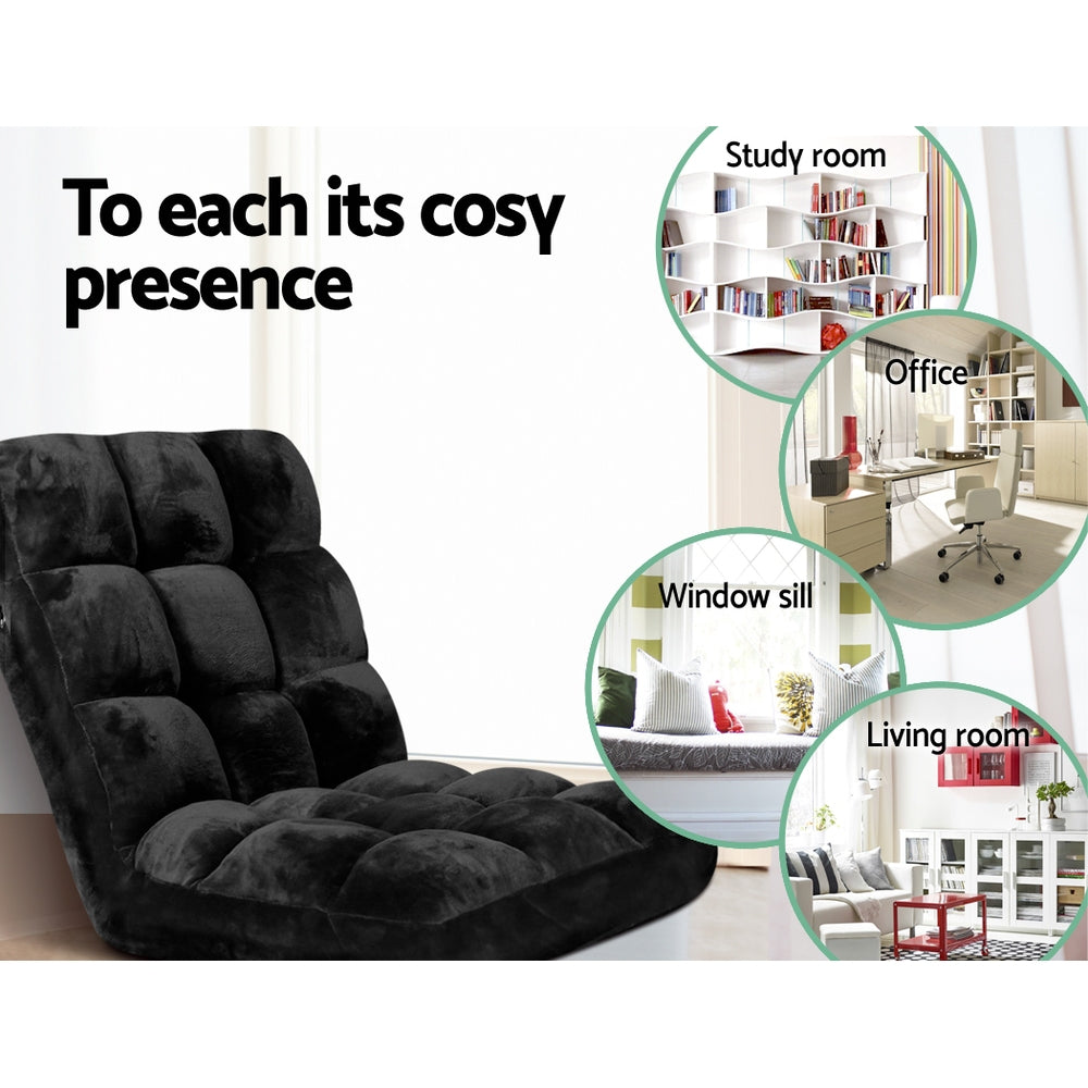 Artiss 2X Lounge Sofa Bed Flannel Fabric Black Awezingly