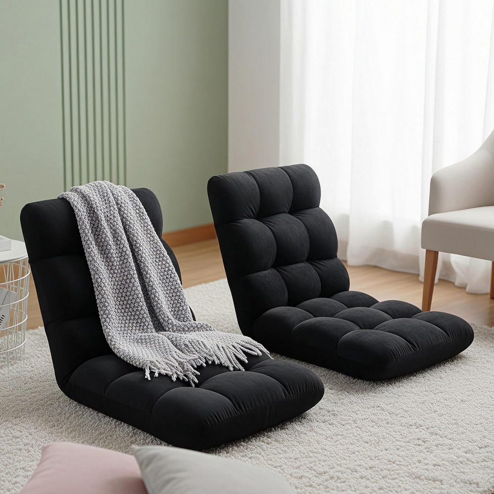Artiss 2X Lounge Sofa Bed Flannel Fabric Black Awezingly