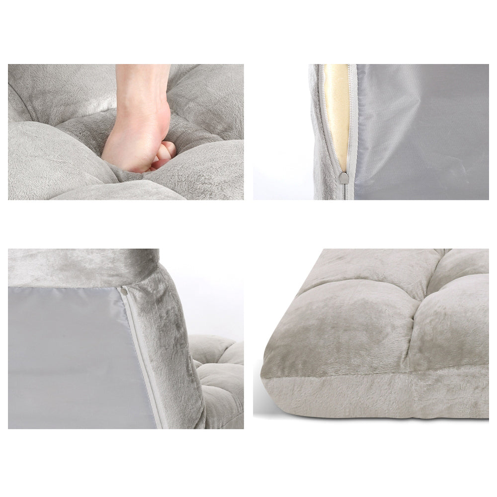Artiss 2X Lounge Sofa Bed Flannel Fabric Grey Awezingly