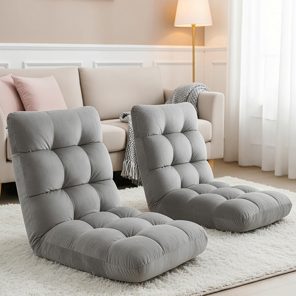 Artiss 2X Lounge Sofa Bed Flannel Fabric Grey Awezingly