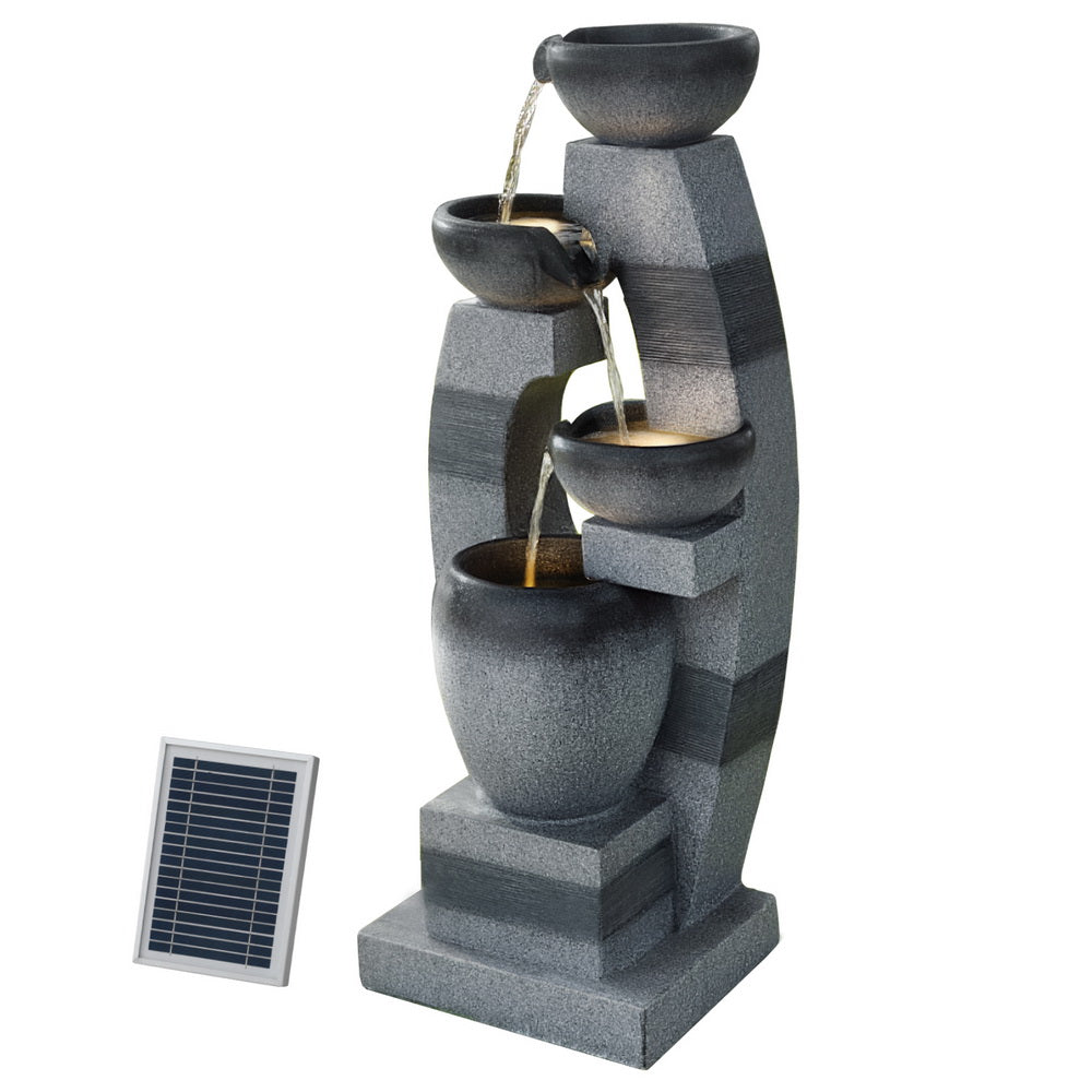 Gardeon Solar Fountain Water Feature Outdoor Fountain Indoor 3-Tier Bowl Cascading Grey Awezingly