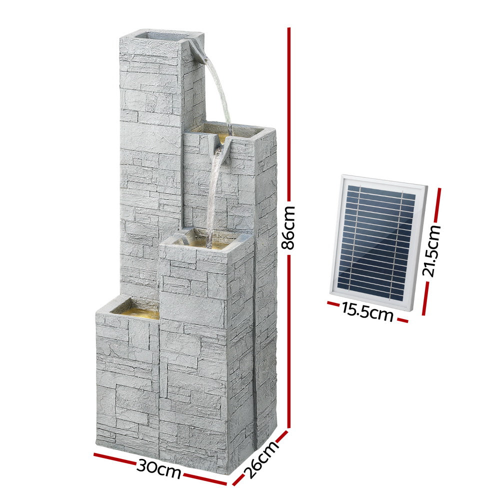 Gardeon Solar Fountain Water Feature Outdoor Indoor 4-Tier Square Cascading Beige Awezingly