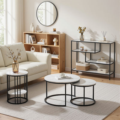 Artiss Console Table Entryway Hallway Marble Effect 4-Tier Storage Shelves White