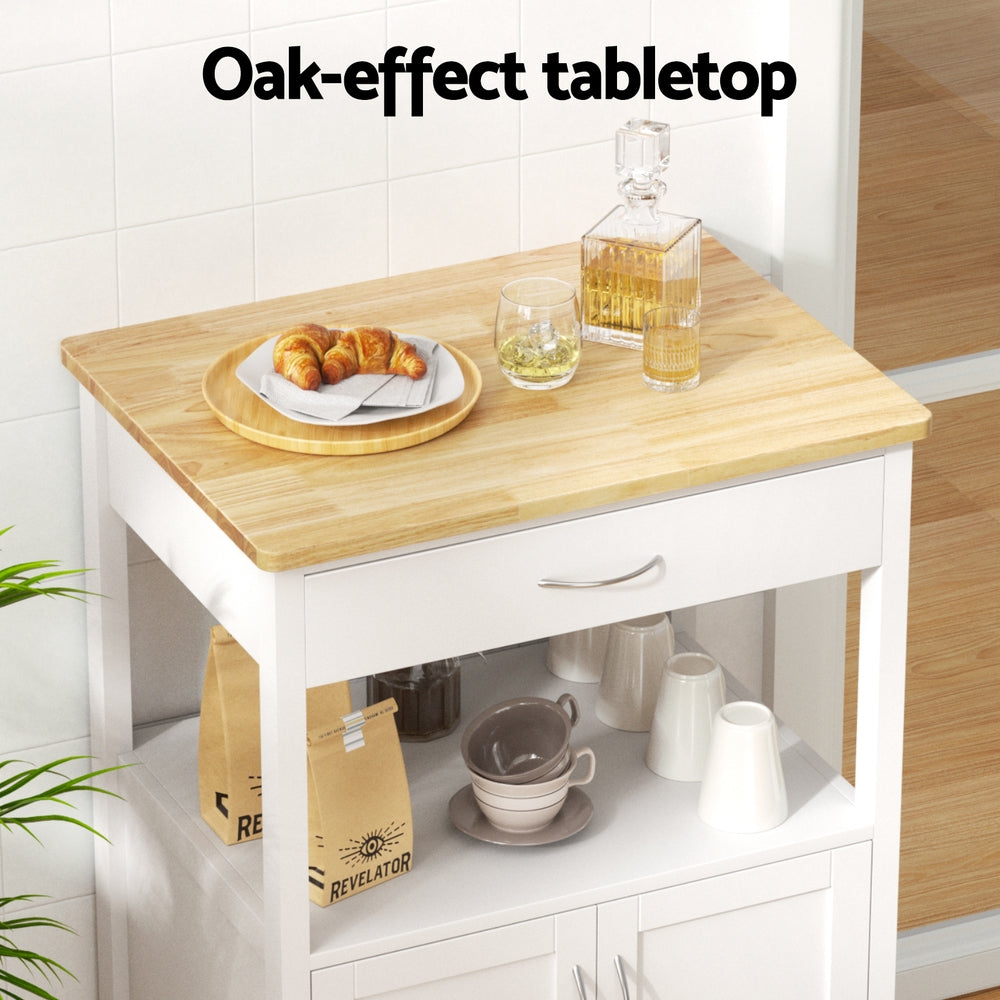 Artiss Kitchen Island Trolley Rolling Serving Cart Storage Drawer Cupboard 60cm Awezingly