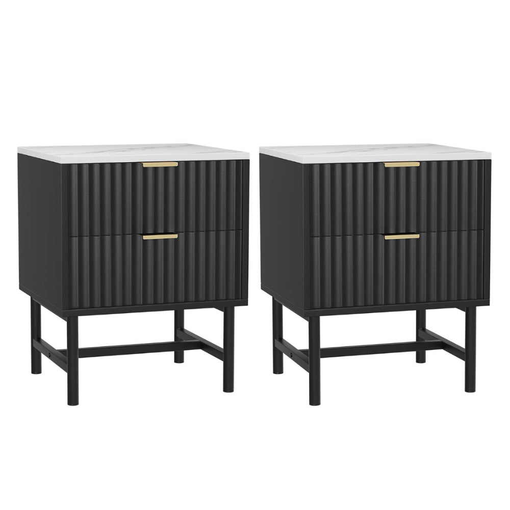 Artiss 2x Bedside Table 2 Drawers - Black Artiss
