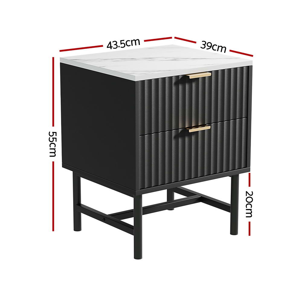 Artiss 2x Bedside Table 2 Drawers - Black Artiss