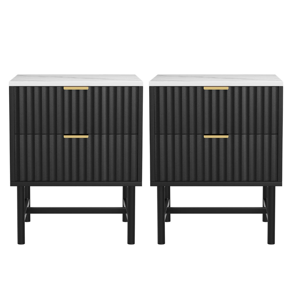 Artiss 2x Bedside Table 2 Drawers - Black Artiss