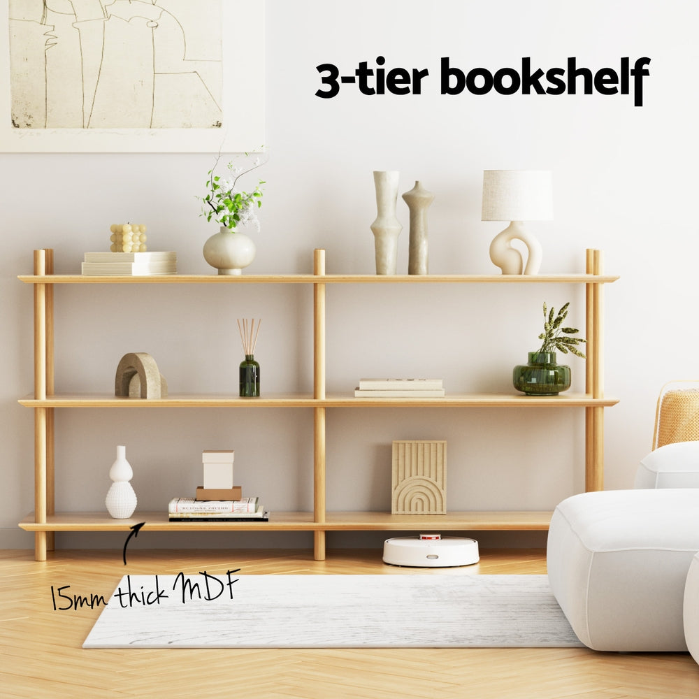 Artiss Bookshelf 3 Tiers Bookcase Display Shelves Wooden Storage Stand Rack Pine Awezingly