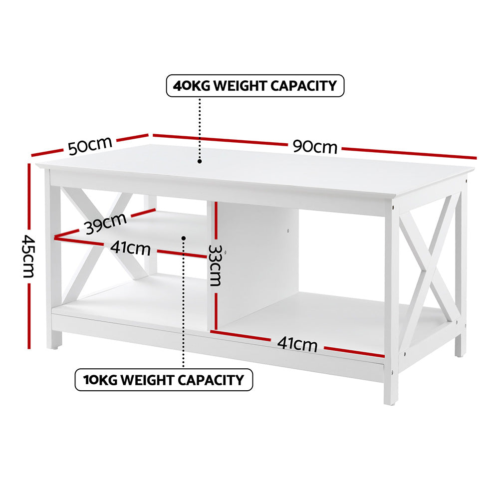 Artiss Coffee Table Storage Shelf White Artiss