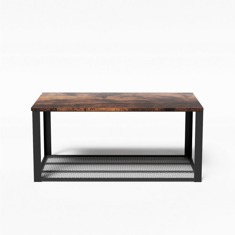 Artiss Coffee Table 2-Tier Rustic Brown 104CM Awezingly