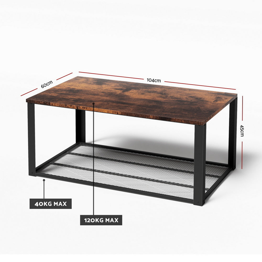 Artiss Coffee Table 2-Tier Rustic Brown 104CM Awezingly