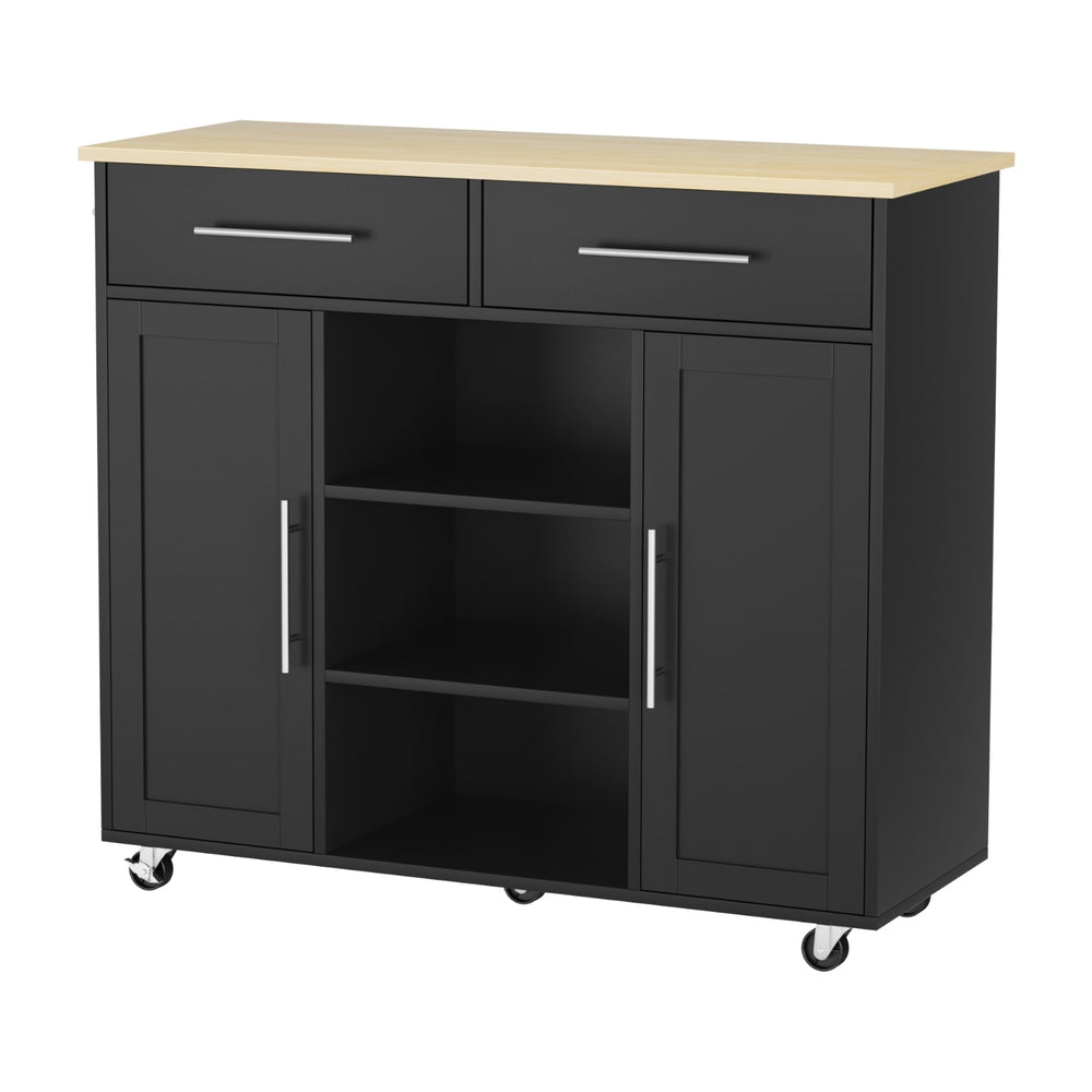 Artiss Kitchen Island Trolley Rolling Serving Cart Storage Drawer Cabinet 100cm Black Awezingly
