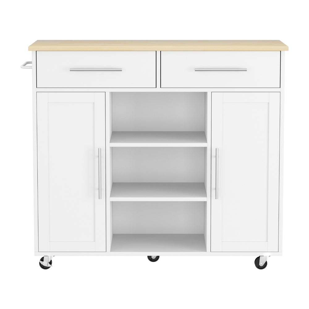 Artiss Kitchen Island Trolley Rolling Serving Cart Storage Drawer Cabinet 100cm White Awezingly
