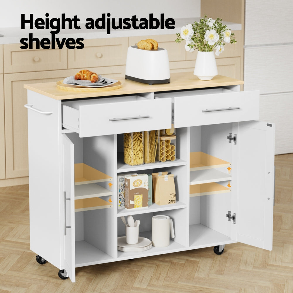 Artiss Kitchen Island Trolley Rolling Serving Cart Storage Drawer Cabinet 100cm White Awezingly