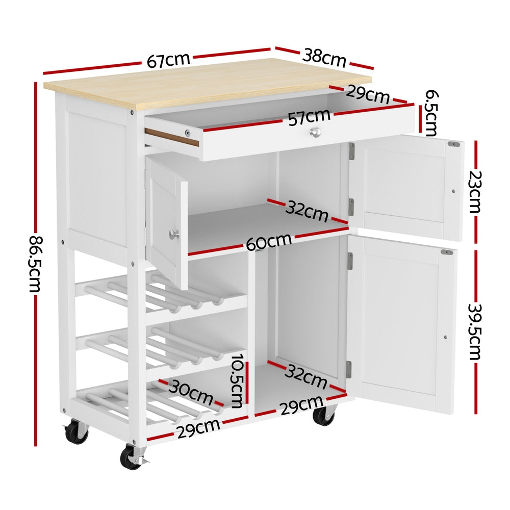 Artiss Kitchen Island Trolley Rolling Serving Cart Storage Cart Drawer Cupboard Awezingly