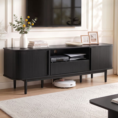 Artiss 160cm TV Unit Storage Drawer Curved Edge Sliding Fluted Style Door Black
