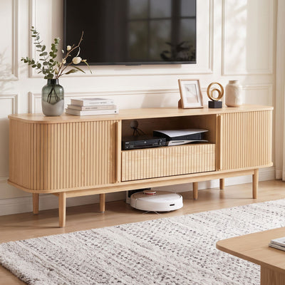 Artiss 160cm TV Unit Storage Drawer Curved Edge Sliding Fluted Style Door Pine
