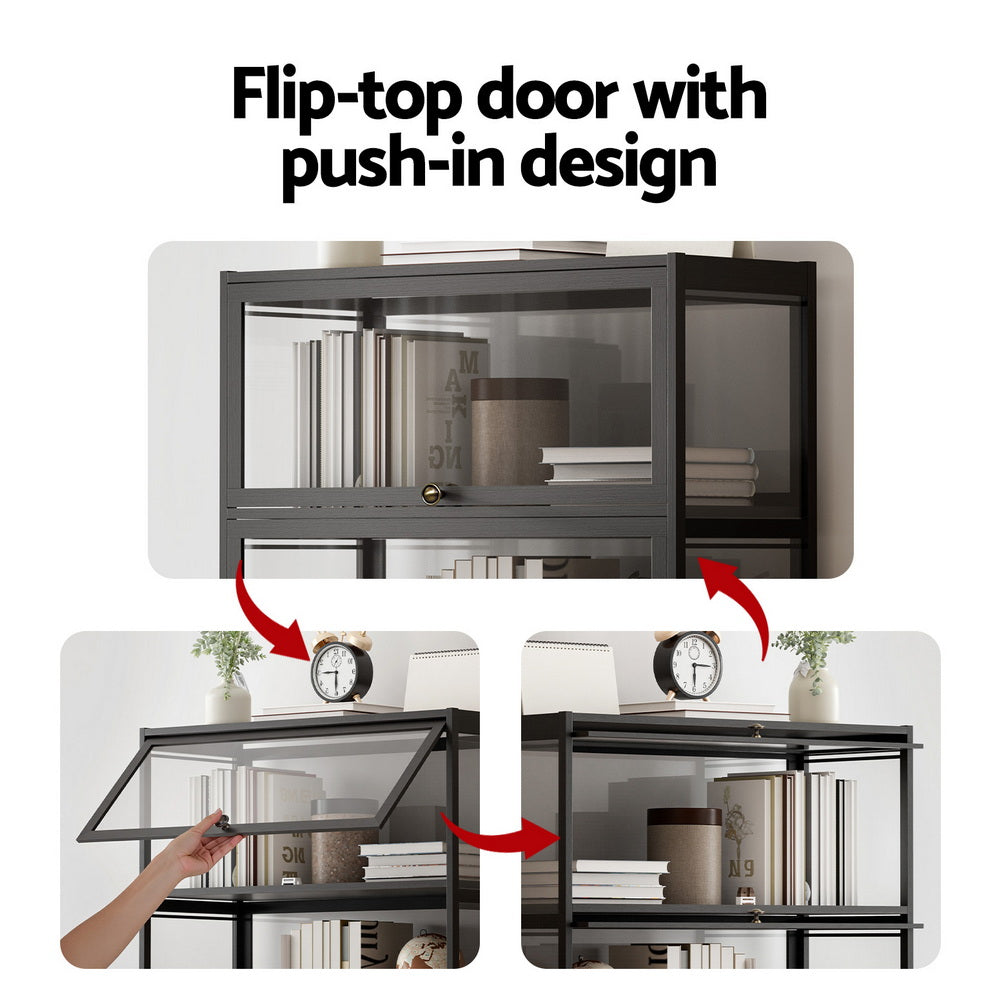 Artiss 5-Tier Display Cabinet Storage Bookshelf Clear Shelf Black Awezingly