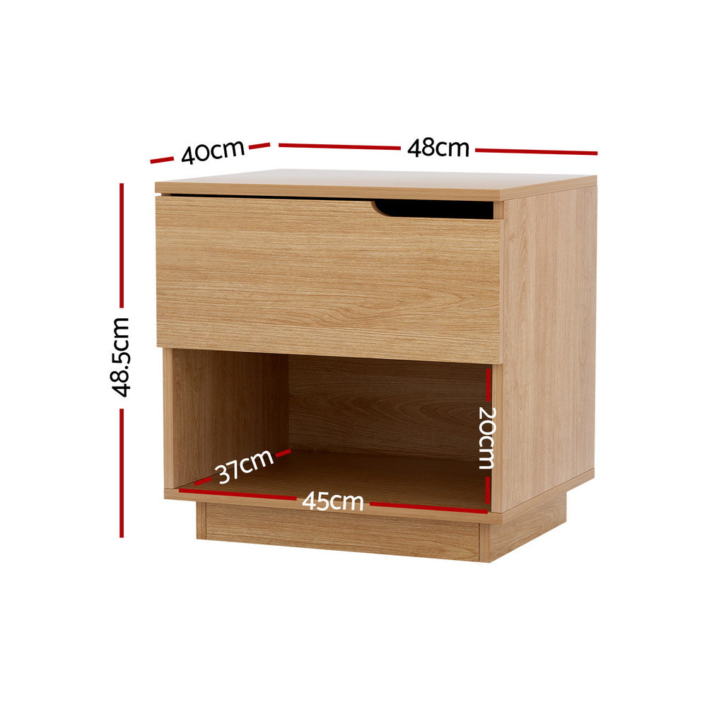 Artiss Bedside Table 1 Drawer 1 Shelf Nightstand Pine Awezingly