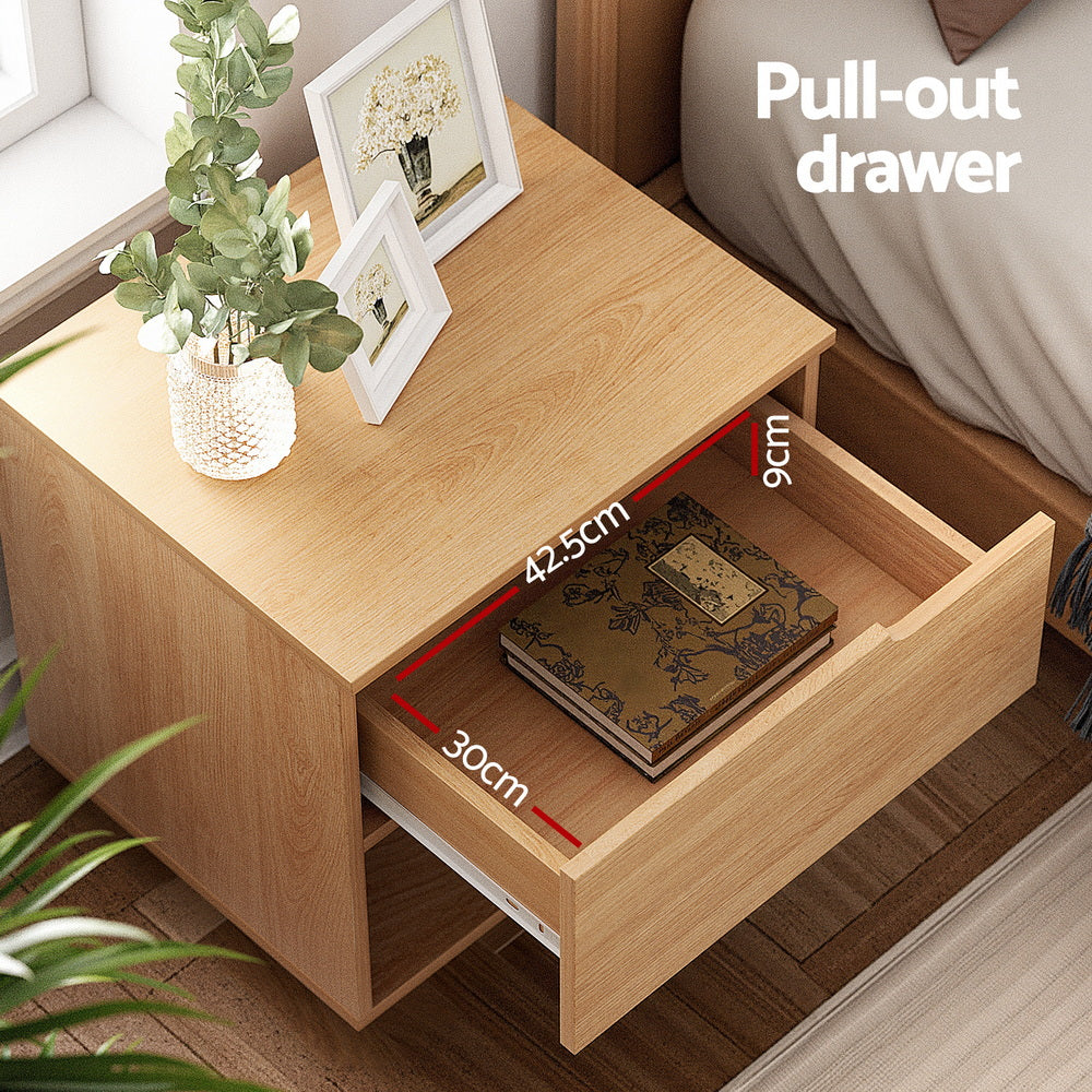 Artiss Bedside Table 1 Drawer 1 Shelf Nightstand Pine Awezingly