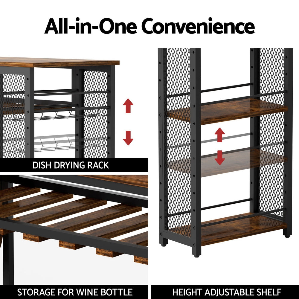 Artiss Industrial Bar Table with Wine Rack Built-in Cup Holder Extendable 140cm Awezingly
