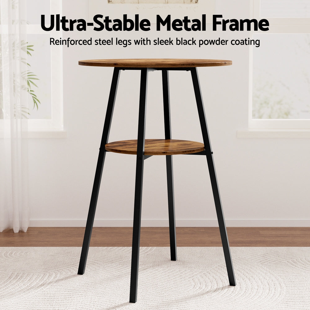 Artiss Industrial Bar Table with 2-Tier Organizer Weather-Resistant MDF Top Steel Frame Artiss