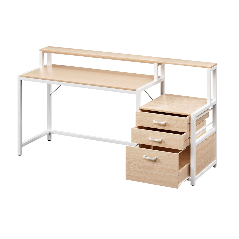 Artiss Computer Desk Home Office Study Table Desks w/Drawers Open Shelf Oak 160CM Awezingly