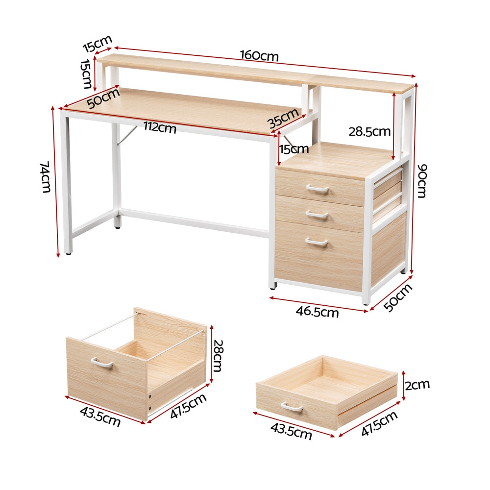 Artiss Computer Desk Home Office Study Table Desks w/Drawers Open Shelf Oak 160CM Awezingly