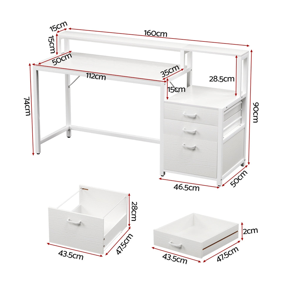 Artiss Computer Desk Home Office Study Table Desks w/Drawers Open Shelf White 160CM Awezingly