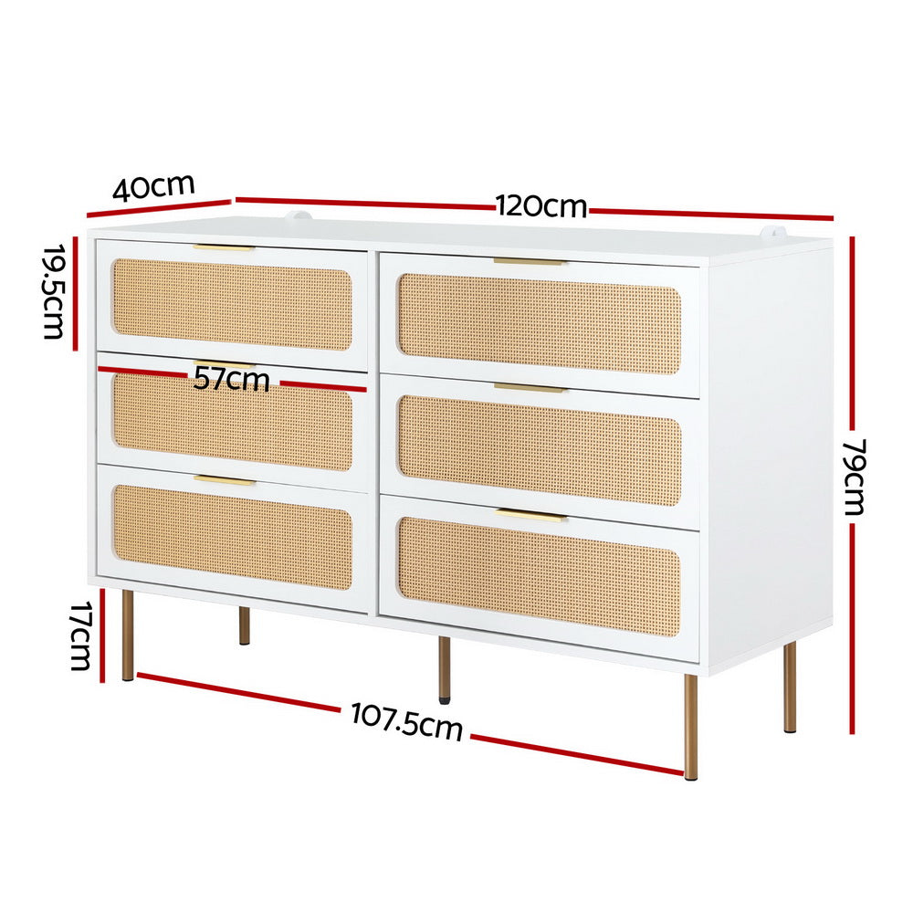 Artiss Chest of 6 Drawers Lowboy Cabinet White Awezingly
