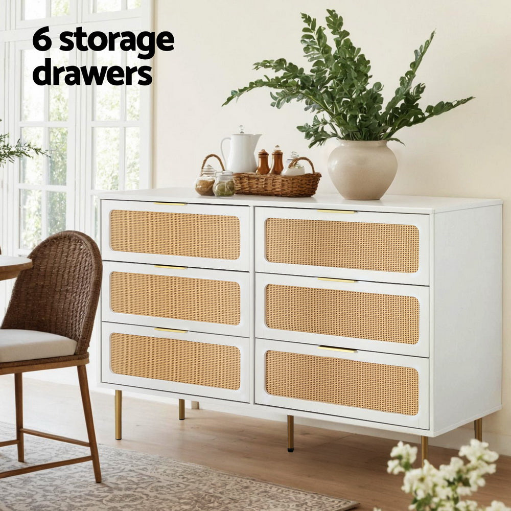 Artiss Chest of 6 Drawers Lowboy Cabinet White Awezingly