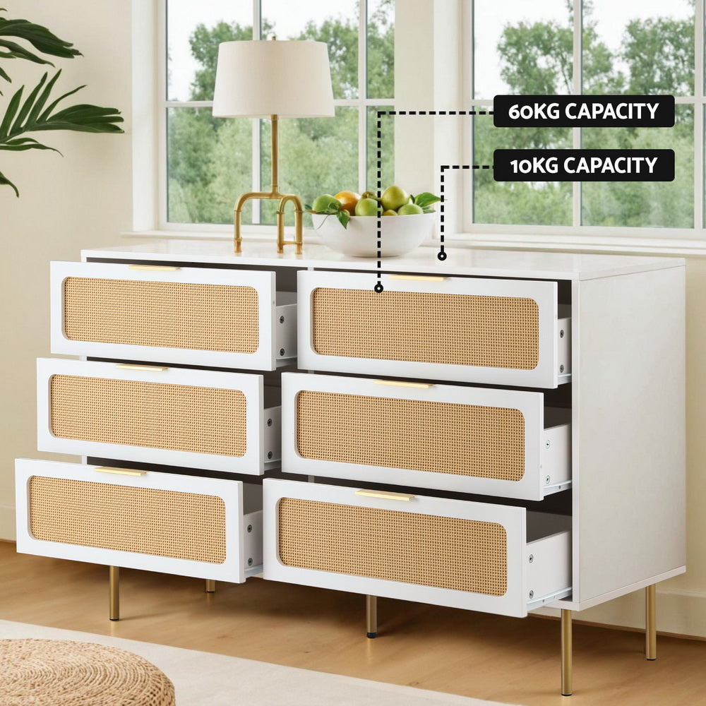 Artiss Chest of 6 Drawers Lowboy Cabinet White Awezingly