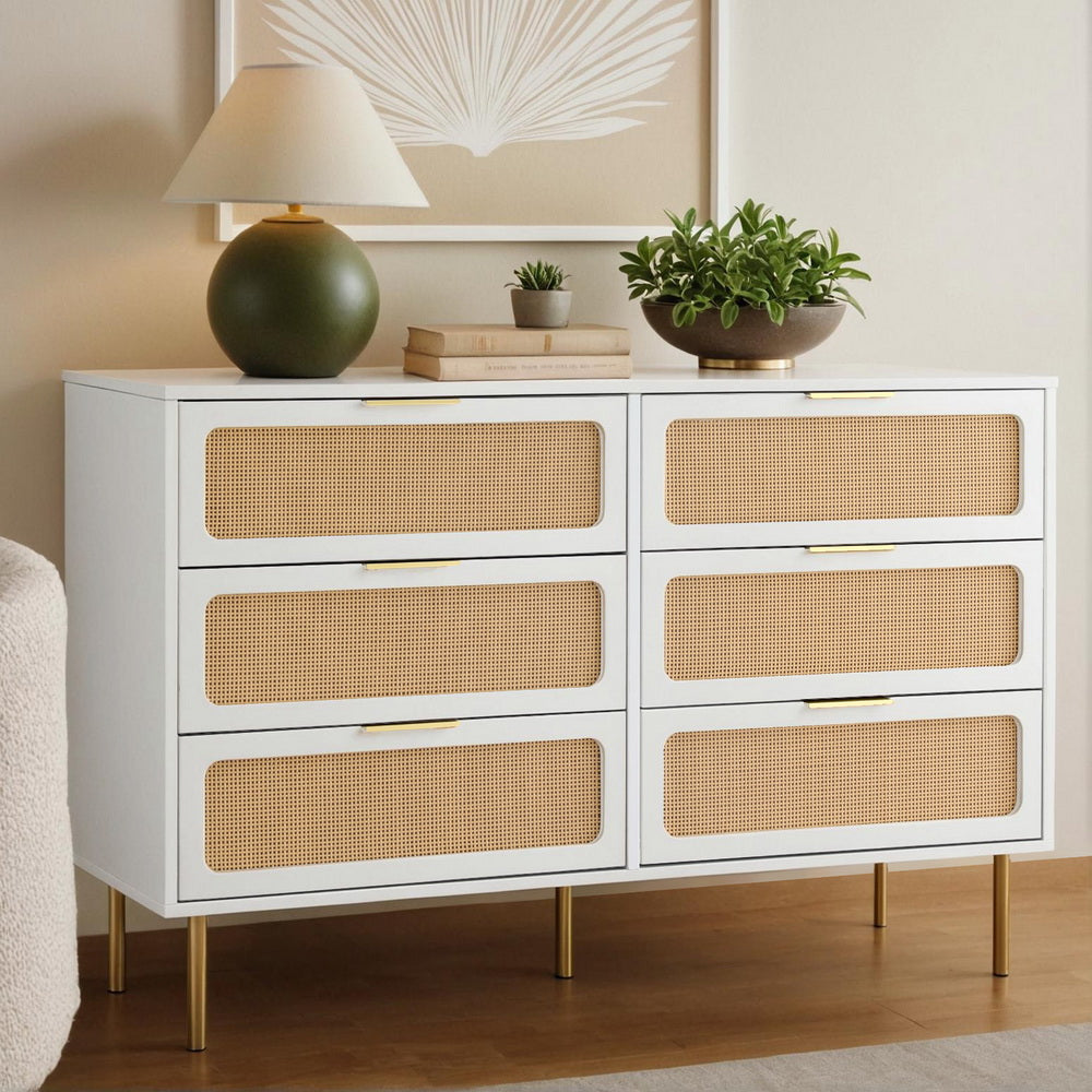 Artiss Chest of 6 Drawers Lowboy Cabinet White Awezingly