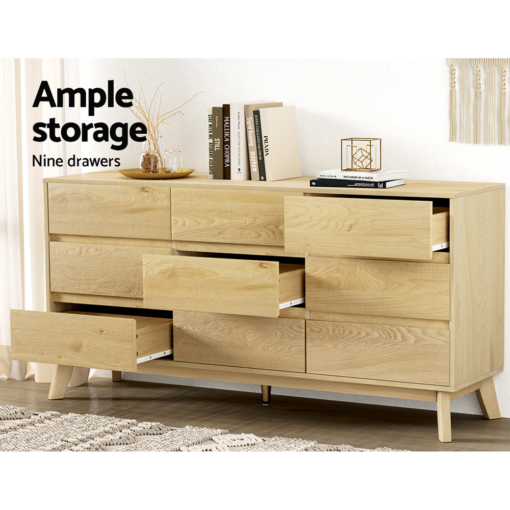 Artiss 9 Chest of Drawers Cabinet Dresser Table Tallboy Storage Bedroom Oak Artiss