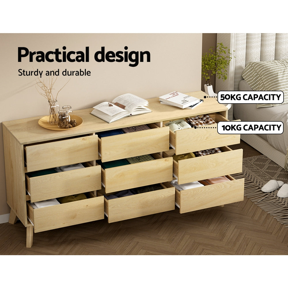 Artiss 9 Chest of Drawers Cabinet Dresser Table Tallboy Storage Bedroom Oak Artiss