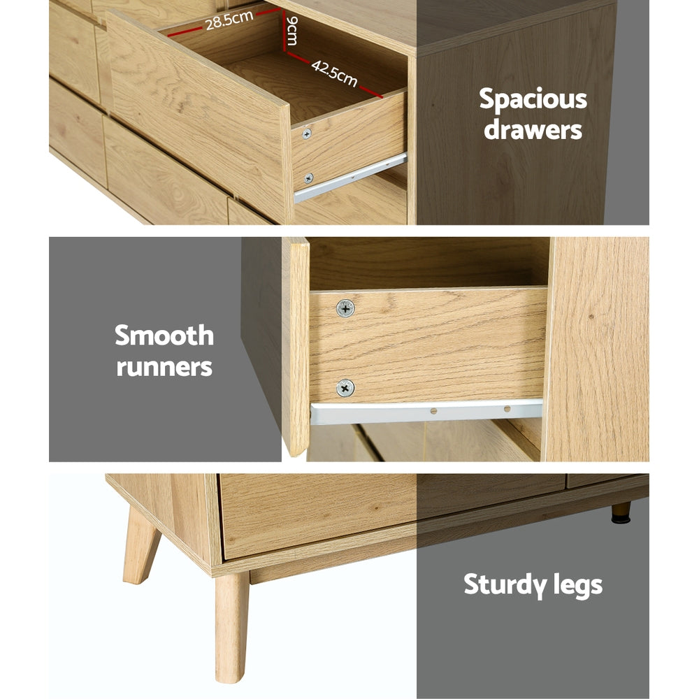 Artiss 9 Chest of Drawers Cabinet Dresser Table Tallboy Storage Bedroom Oak Artiss