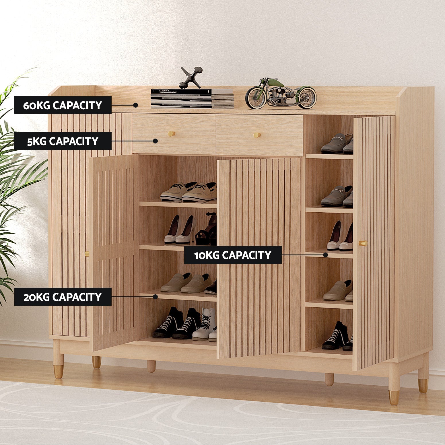 Artiss Shoe Rack Cabinet with Shelves 26 Pairs Pine Artiss
