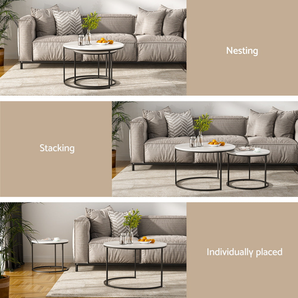 Artiss Nesting Coffee Table Set of 2 Marble Effect Awezingly