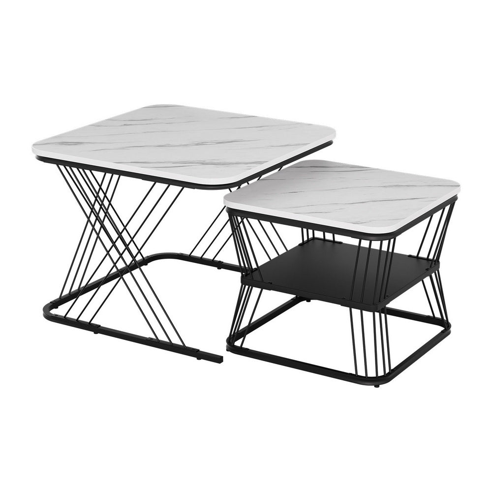 Artiss Nesting Coffee Table Set of 2 Marble Effect Awezingly