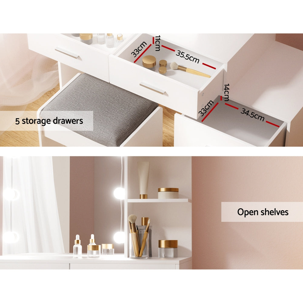 Artiss Dressing Table LED 10 Bulbs Makeup Mirror Stool Set Vanity Desk White Artiss