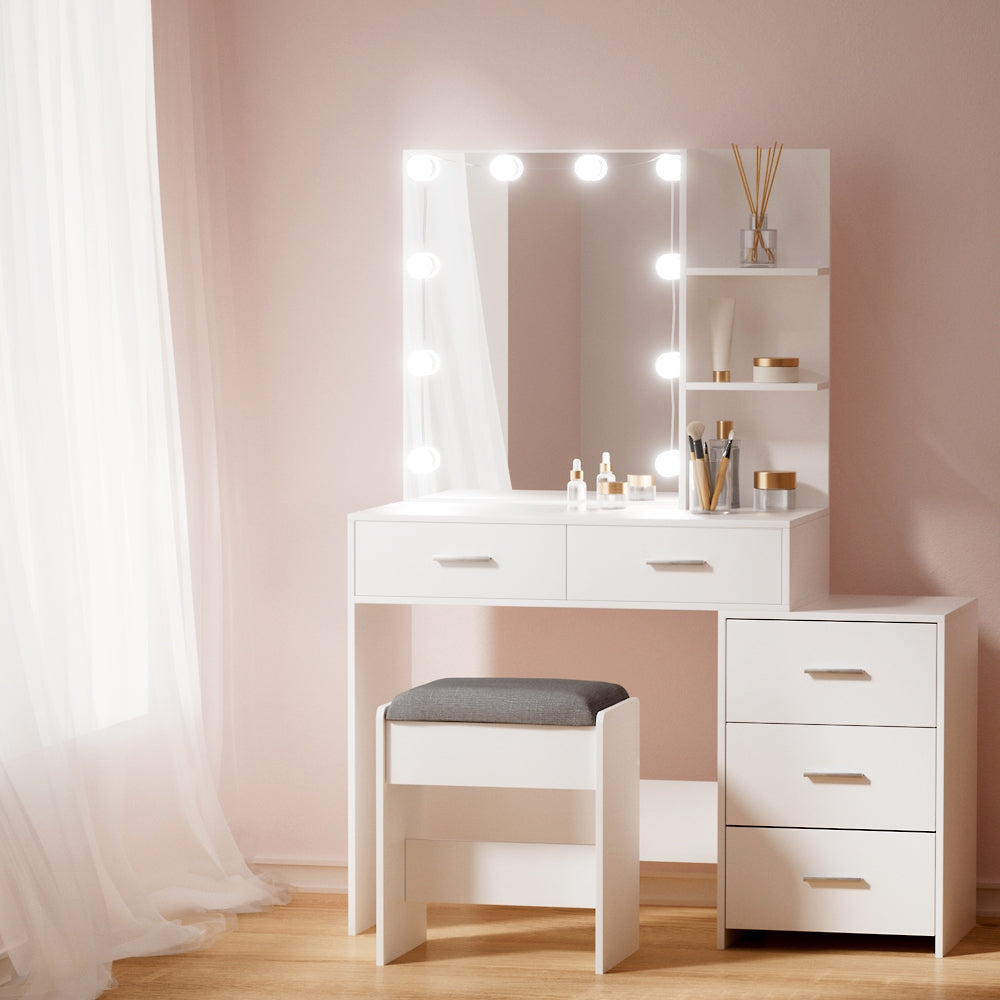 Artiss Dressing Table LED 10 Bulbs Makeup Mirror Stool Set Vanity Desk White Artiss
