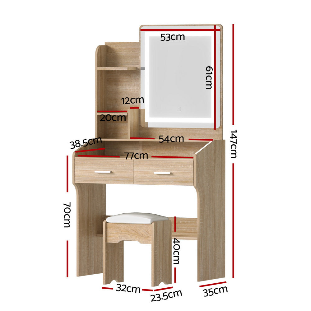 Artiss Dressing Table Set Stool Led Wood Awezingly