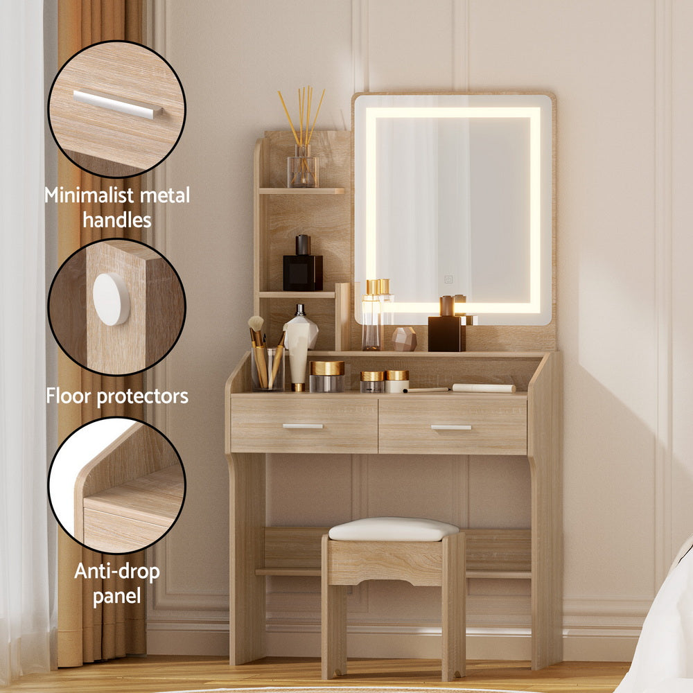 Artiss Dressing Table Set Stool Led Wood Awezingly
