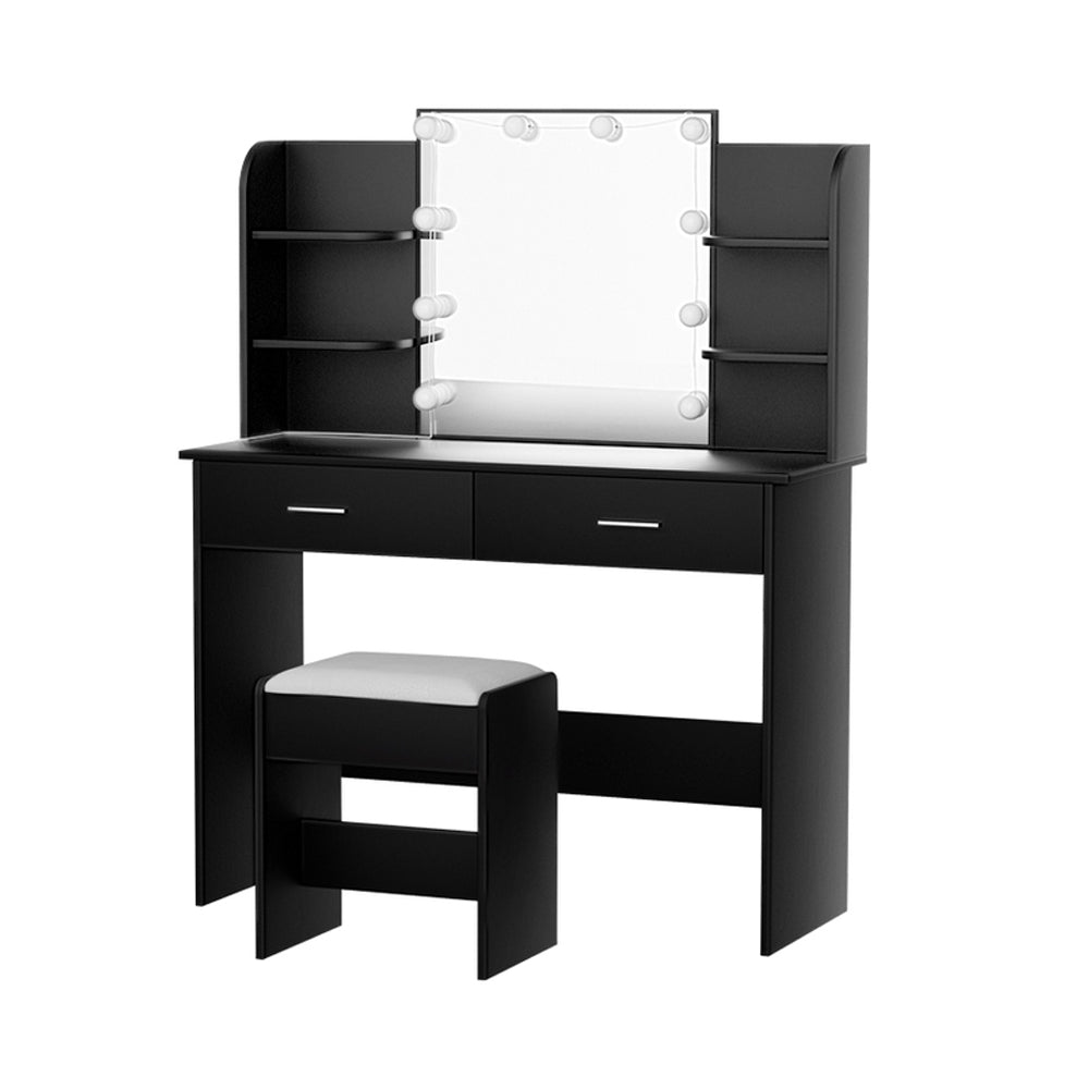 Artiss Dressing Table LED Makeup Mirror Stool Set 10 Bulbs Vanity Desk Black Artiss