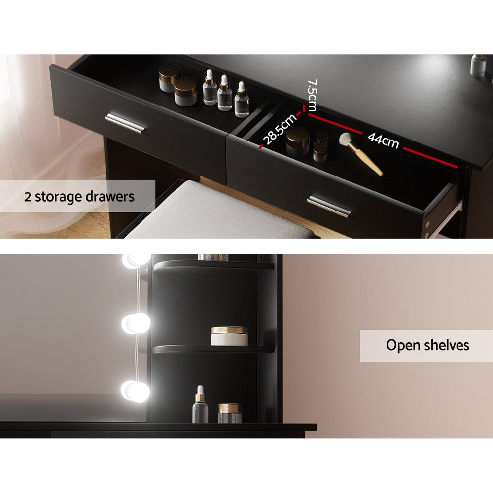 Artiss Dressing Table LED Makeup Mirror Stool Set 10 Bulbs Vanity Desk Black Artiss