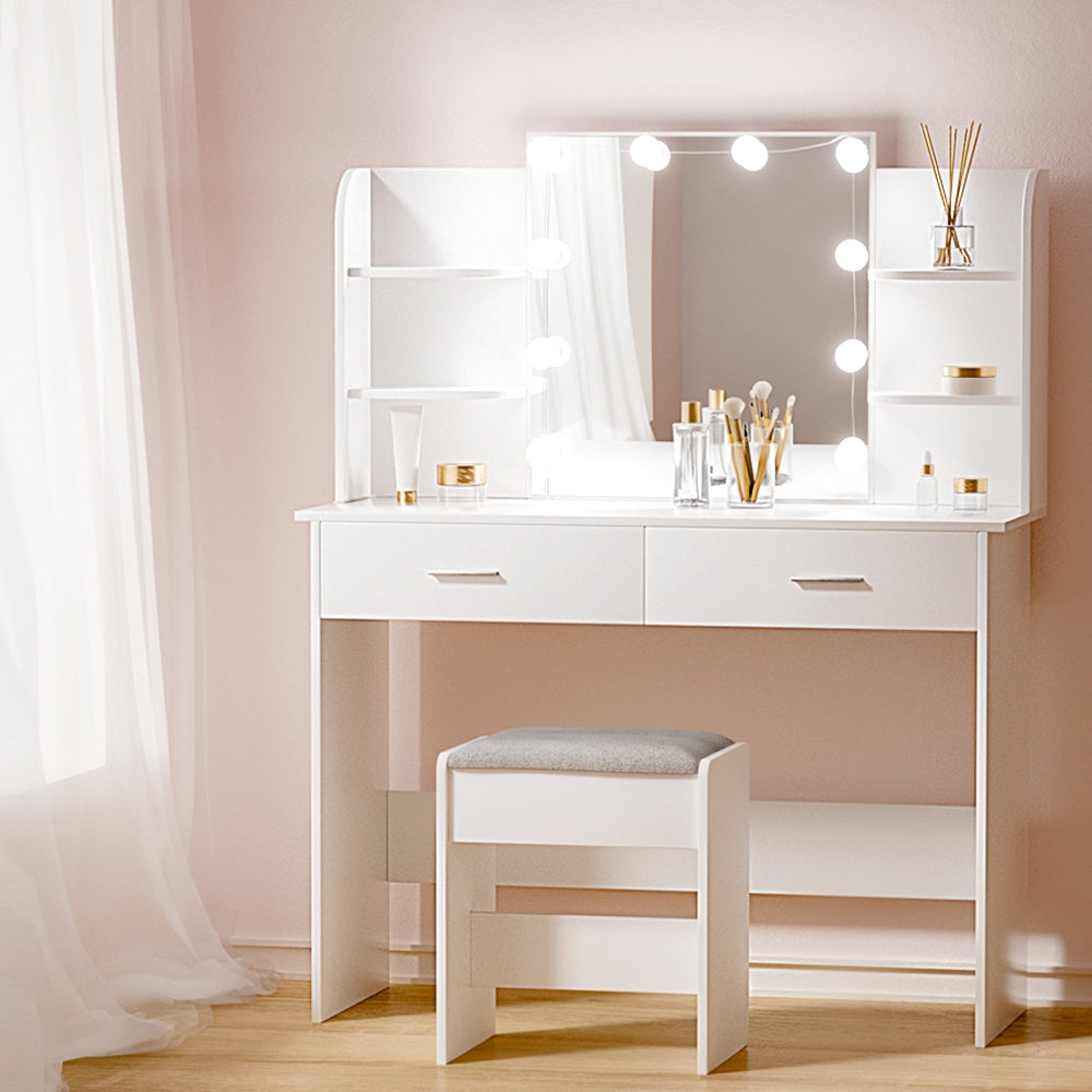 Artiss Dressing Table LED Makeup Mirror Stool Set 10 Bulbs Vanity Desk White Artiss
