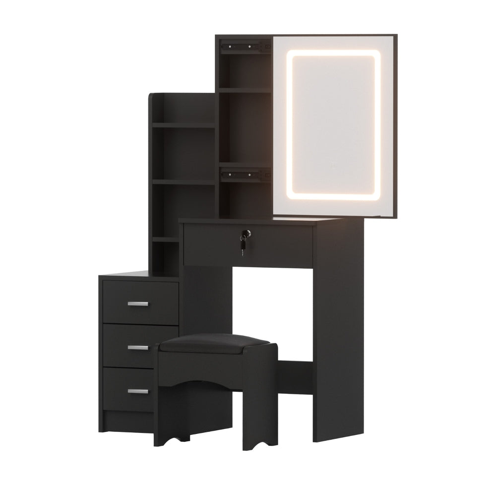 Artiss Dressing Table Vanity Desk Set Stool Led Black Awezingly